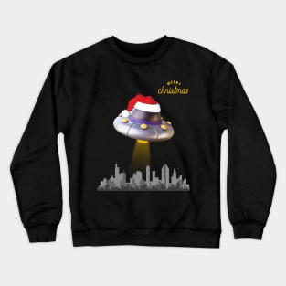 Alien Spaceship Wearing Santa Cap on Christmas Eve | UFO Sighting | Merry Christmas Crewneck Sweatshirt